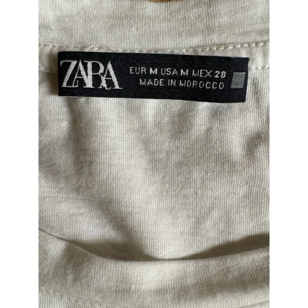 Zara Floral Puff Sleeve Top Medium White Cottagecore Tie Sleeve Blouse